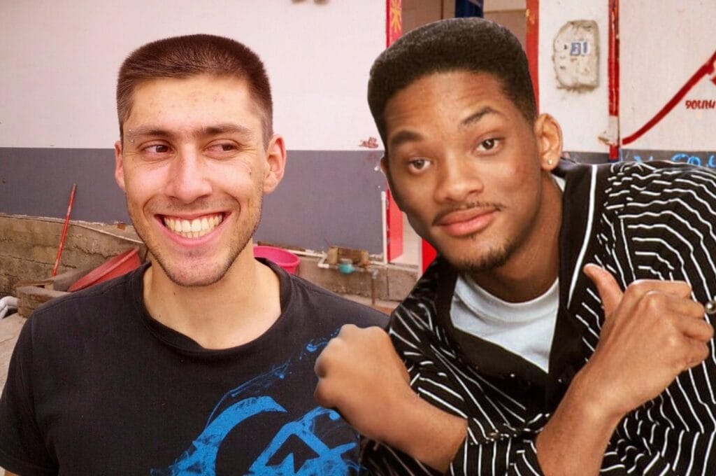 Benoit avec sa coupe de cheveux façon Will Smith après un passage chez le coiffeur de Xingping