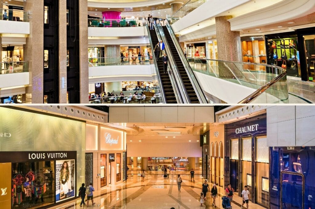 étages du centre commercial Times Square et boutiques de luxe du centre commercial Elements