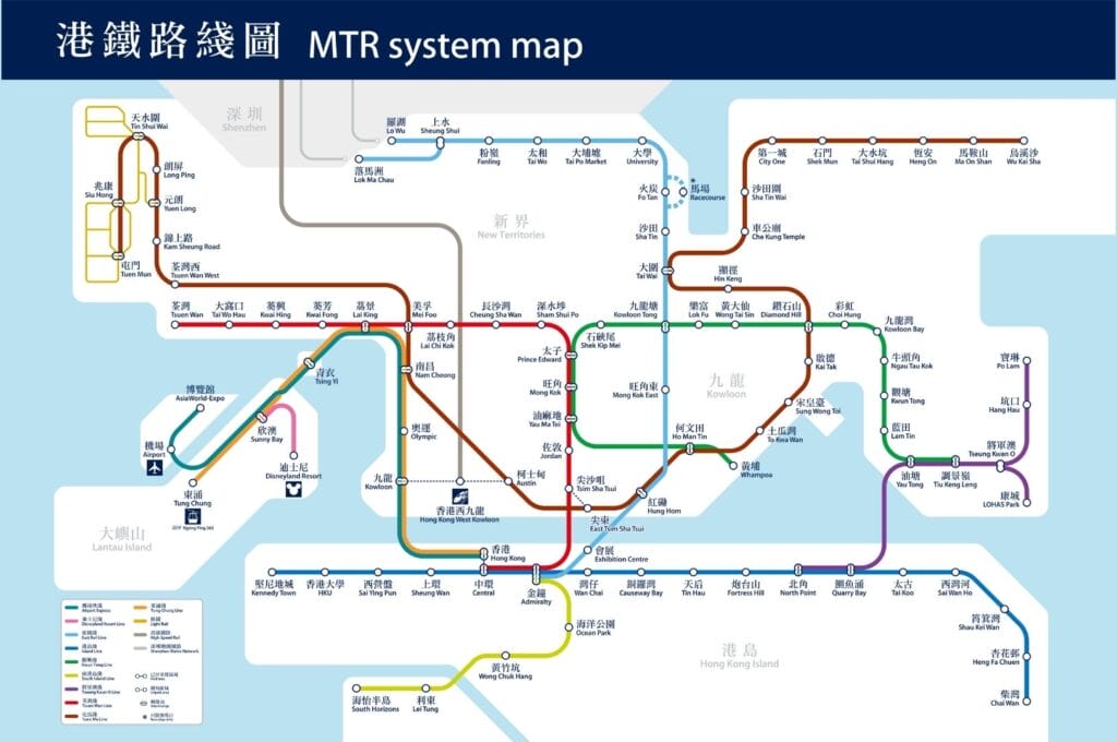 carte des lignes de métro à Hong Kong