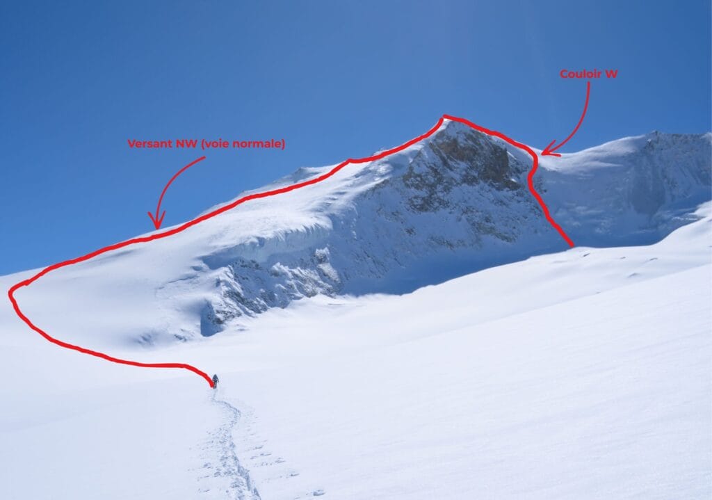 la voie normale et le couloir W du Bishorn