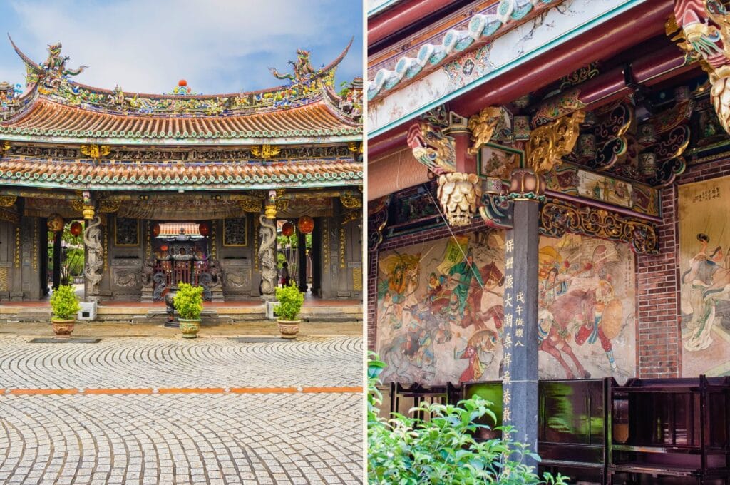 cour int&eacute;rieure et fresque dans le temple Dalongdong Baoan