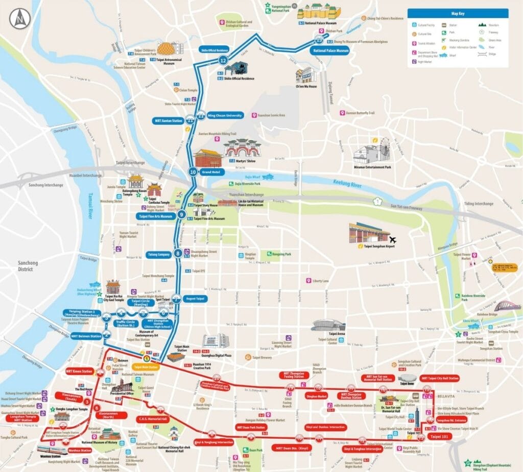 carte des arr&ecirc;ts du bus hop on hop off &agrave; Taipei