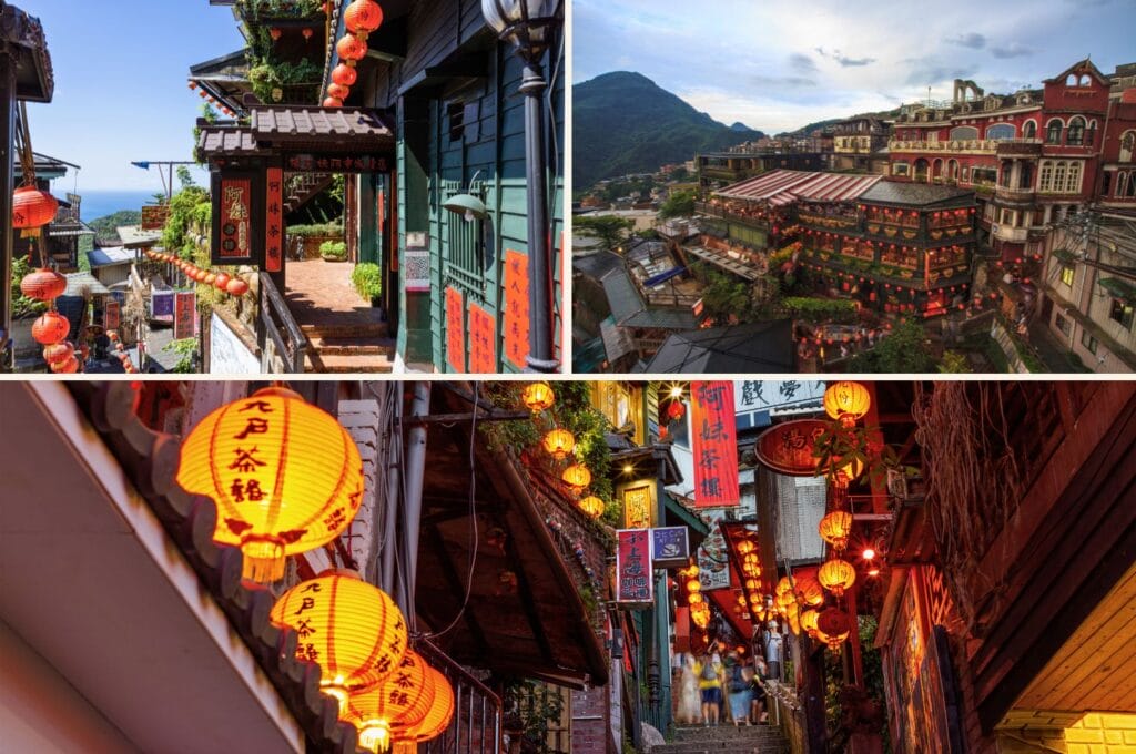 lanternes, rue et maison de th&eacute; &agrave; Jiufen