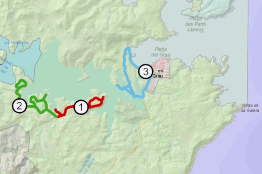 carte des sentiers dans le parc natural de s'Albufera des Grau